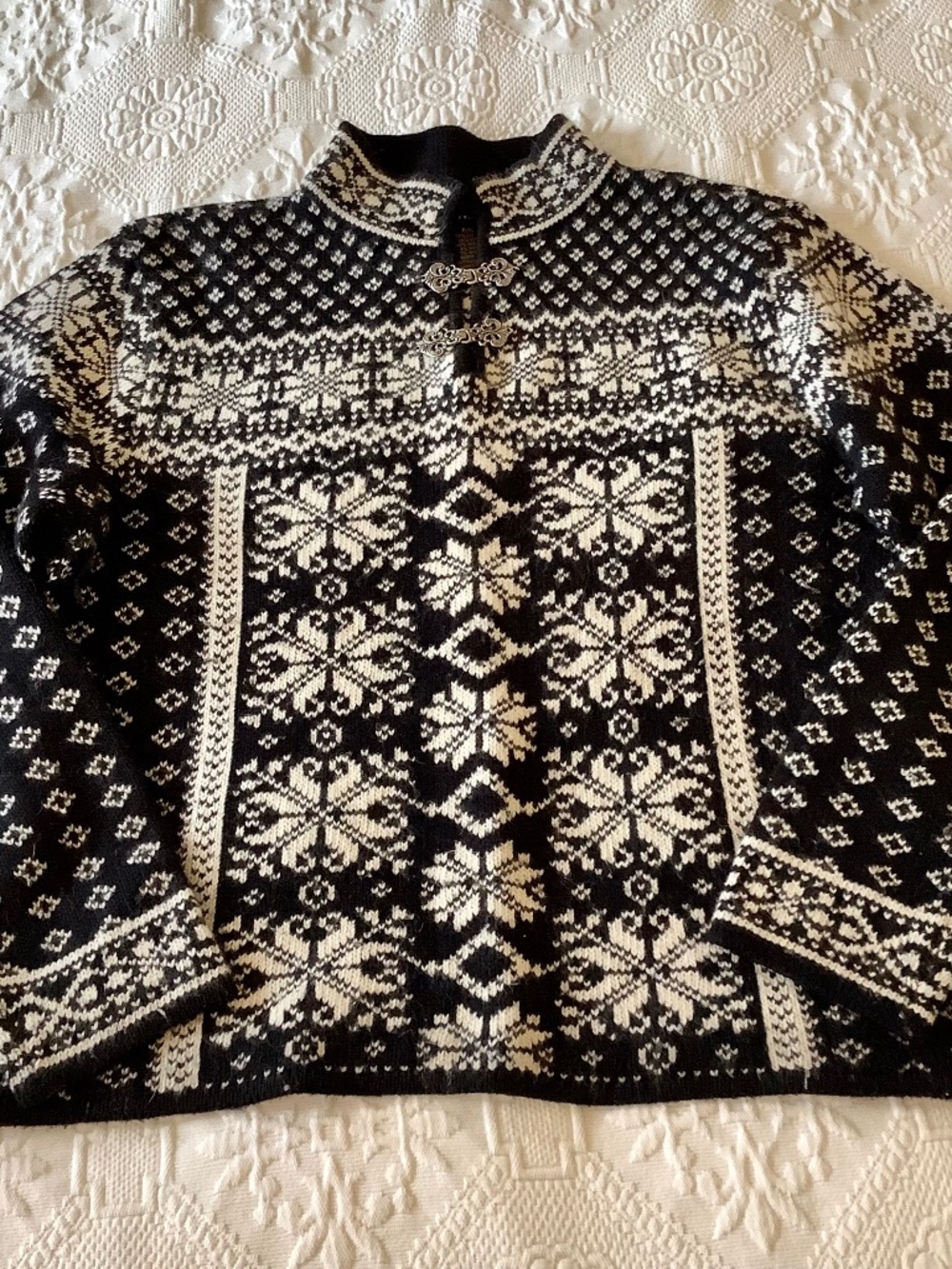 Nordic Black and White Pattern with Angora Wool and Acrylic Petite Medium